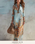 Serene Watercolor Maxi Shirt Dress