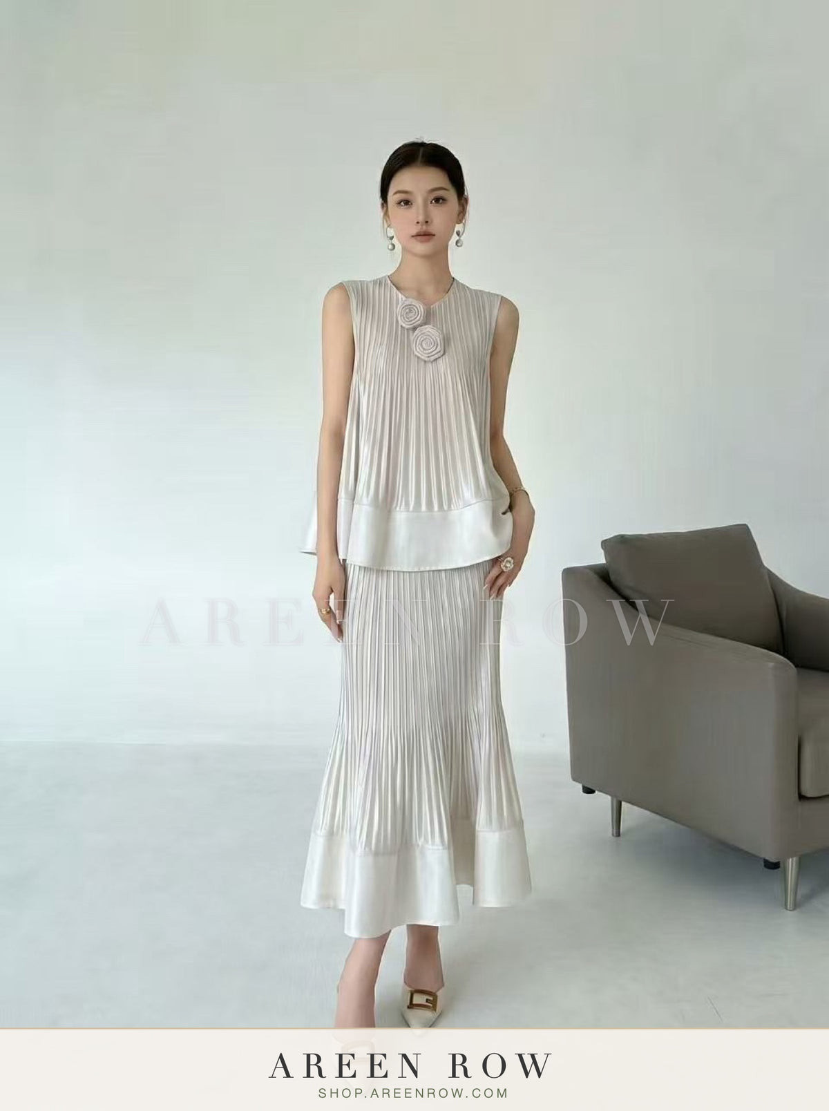 Pleated Top & Skirt Set