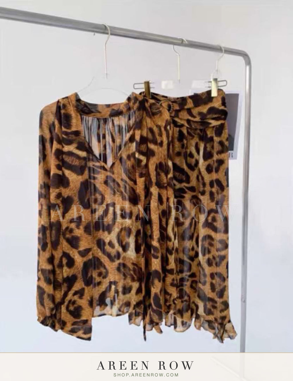 Leopard Blouse & Skirt Set