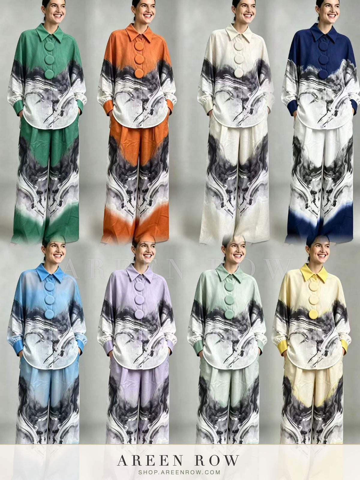 Zahra Printed Satin Shirt & Pants Set