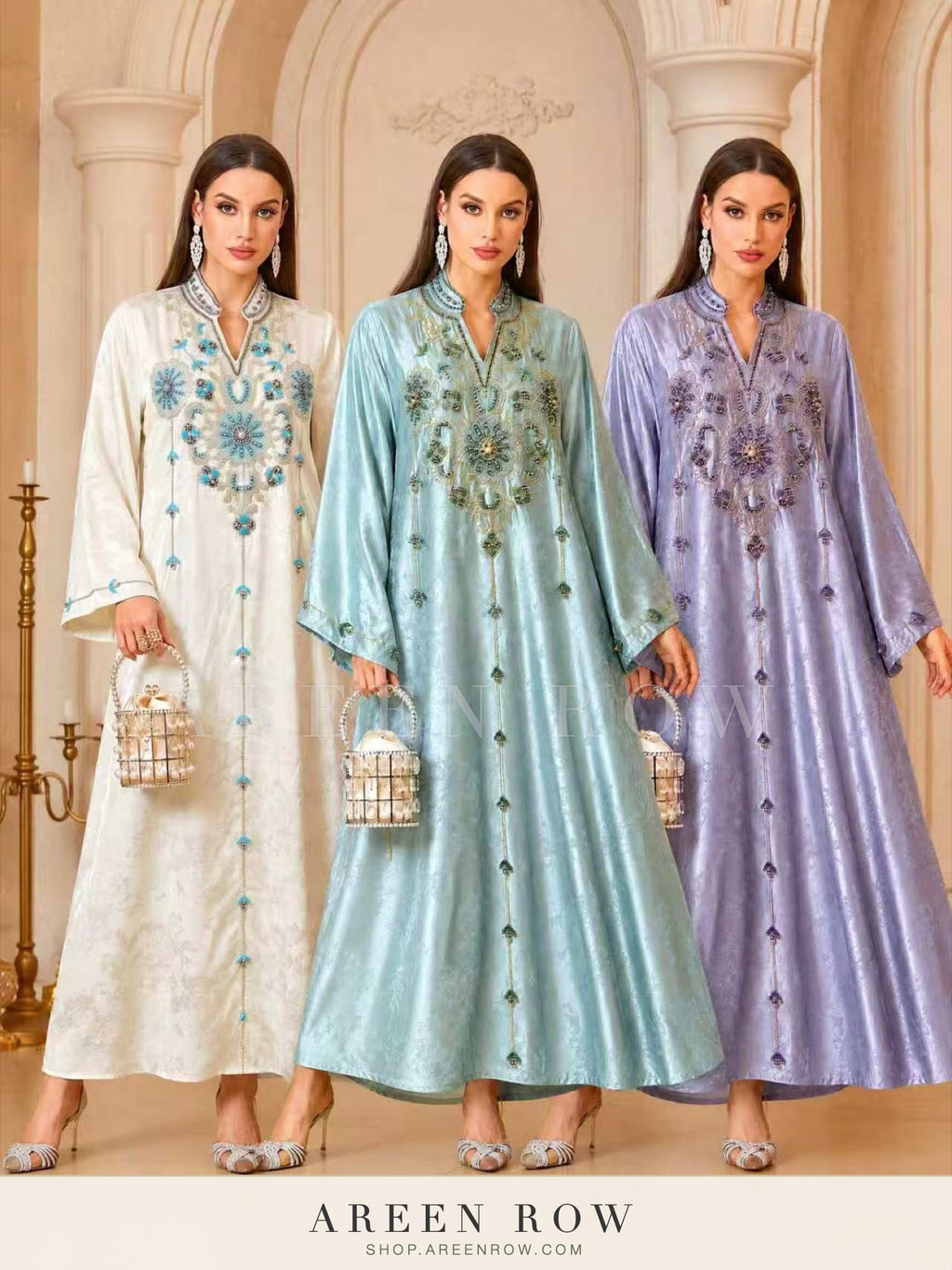 Malak Embroidered Satin Kaftan