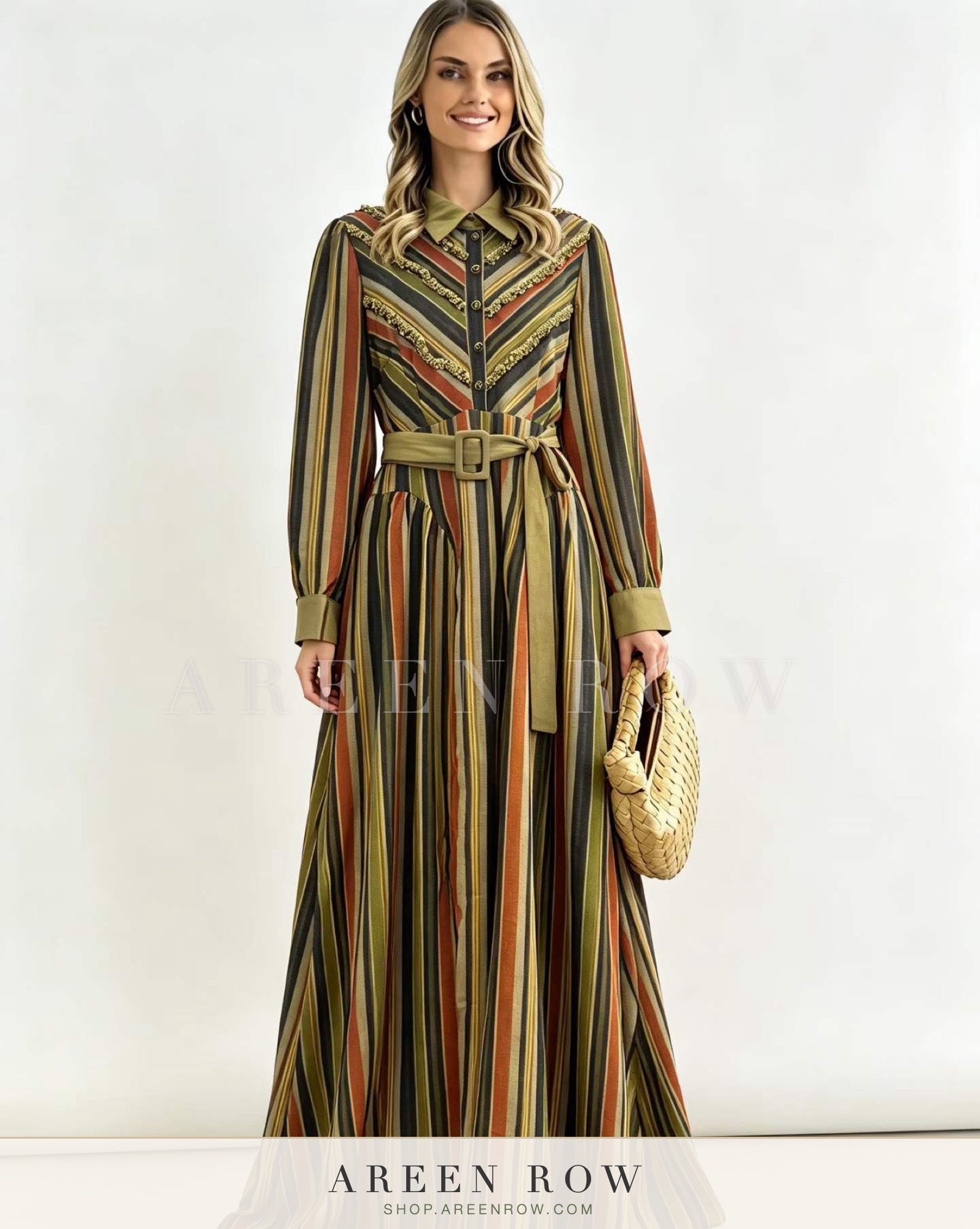 Sienna Striped Belted Maxi Dress