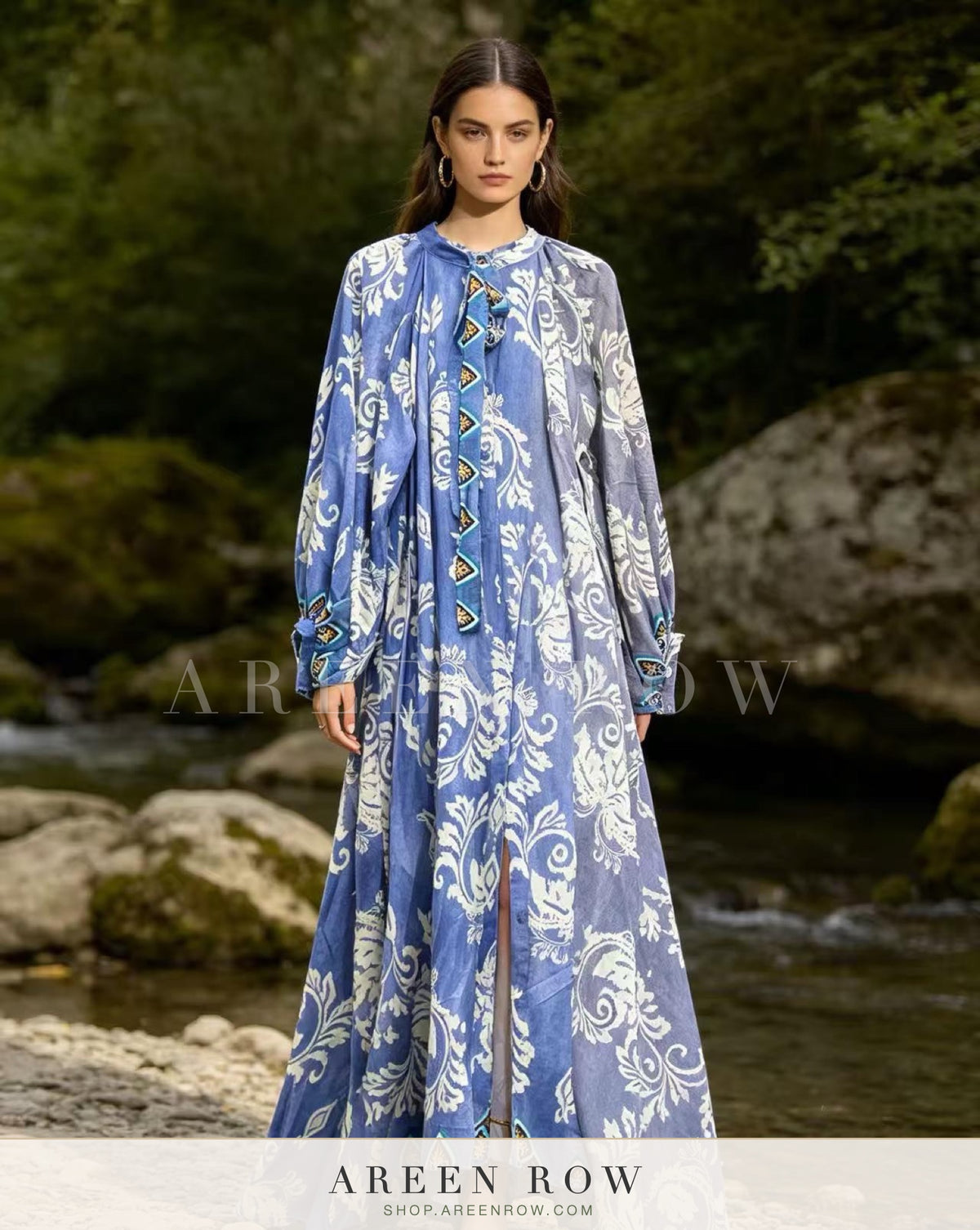 Amani Puff-Sleeve Printed Maxi Dress