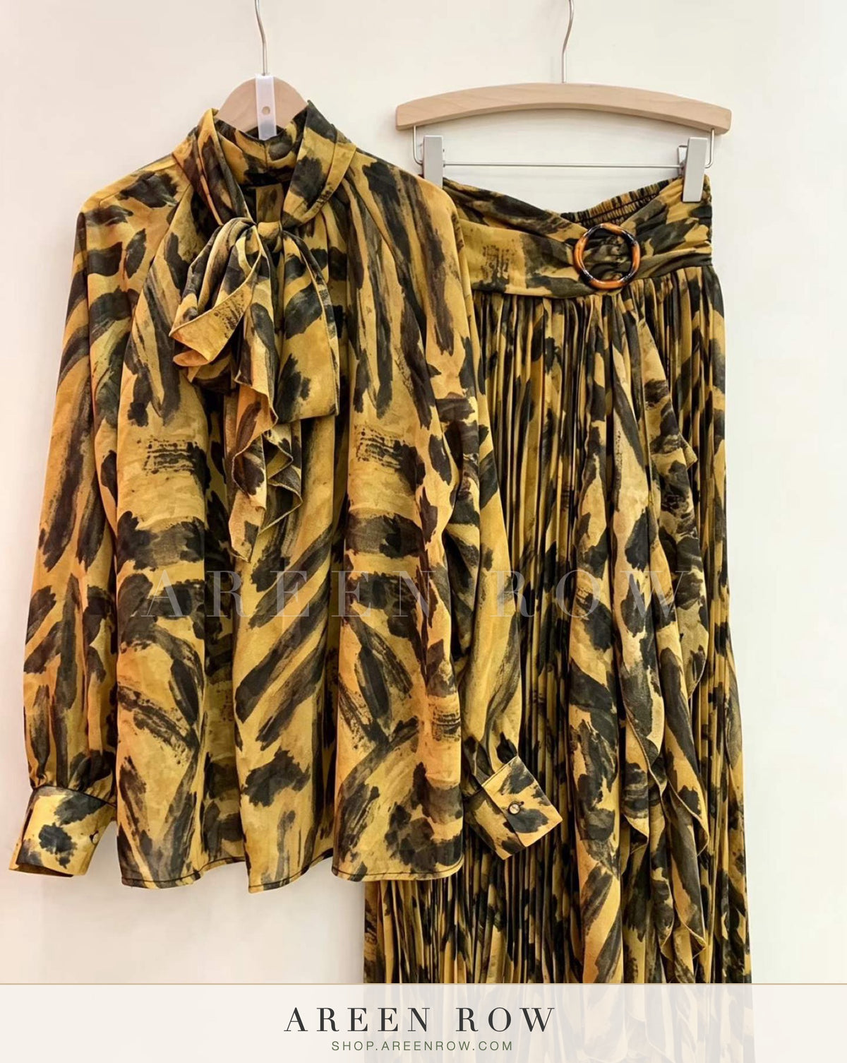 Maya Bow Blouse & Pleated Skirt Set