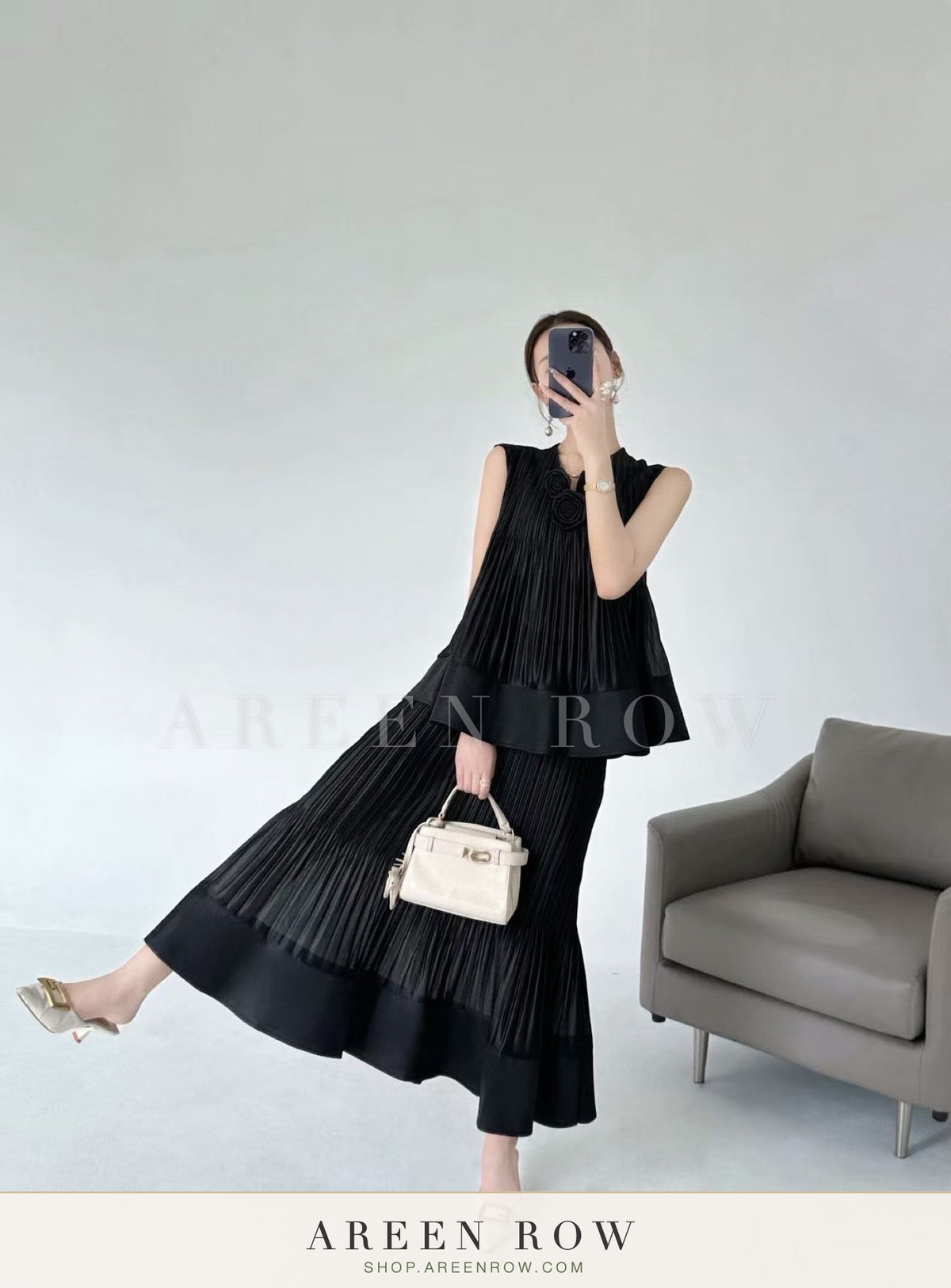 Pleated Top & Skirt Set