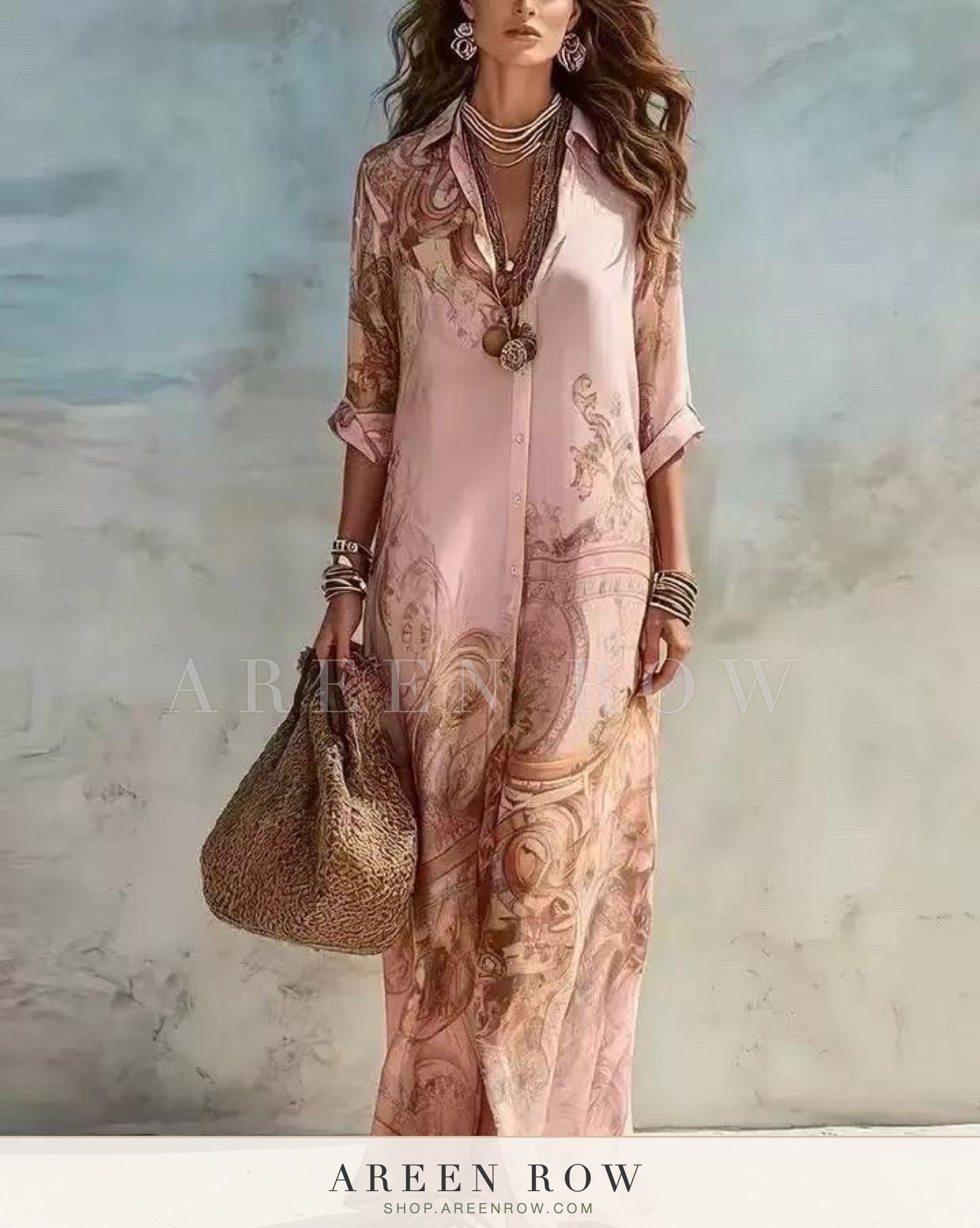 Serene Watercolor Maxi Shirt Dress