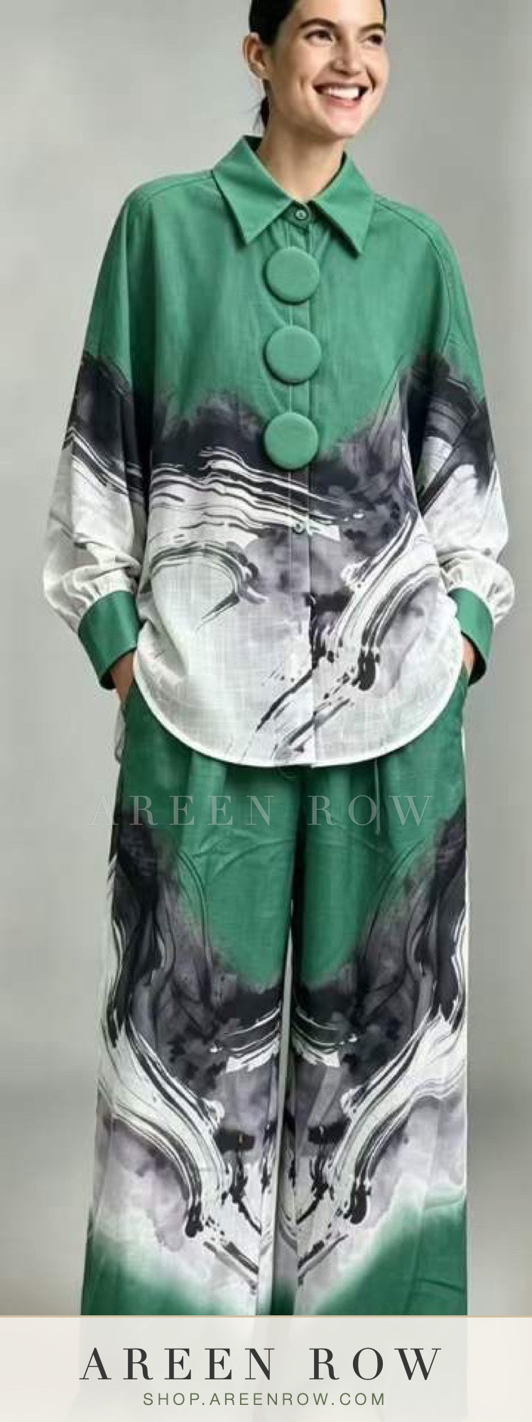 Zahra Printed Satin Shirt & Pants Set