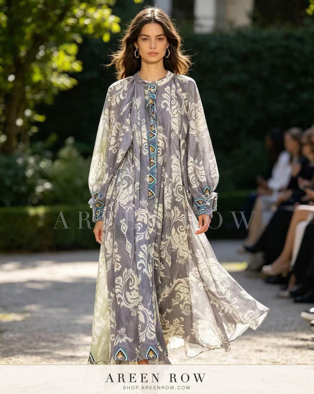 Amani Puff-Sleeve Printed Maxi Dress