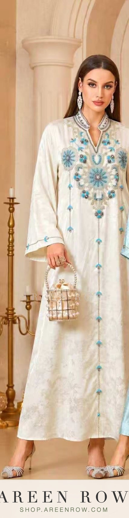 Malak Embroidered Satin Kaftan