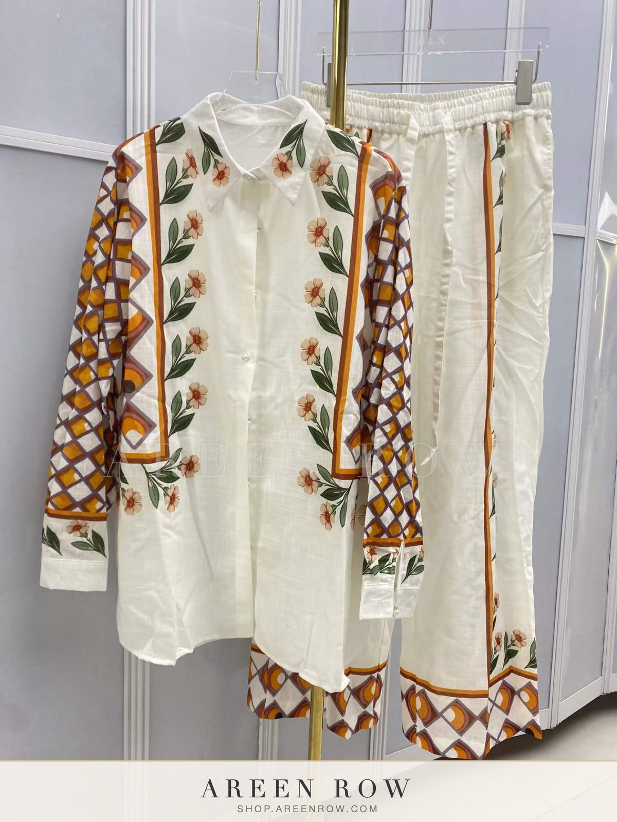 Riviera Border-Print Shirt & Pants Set