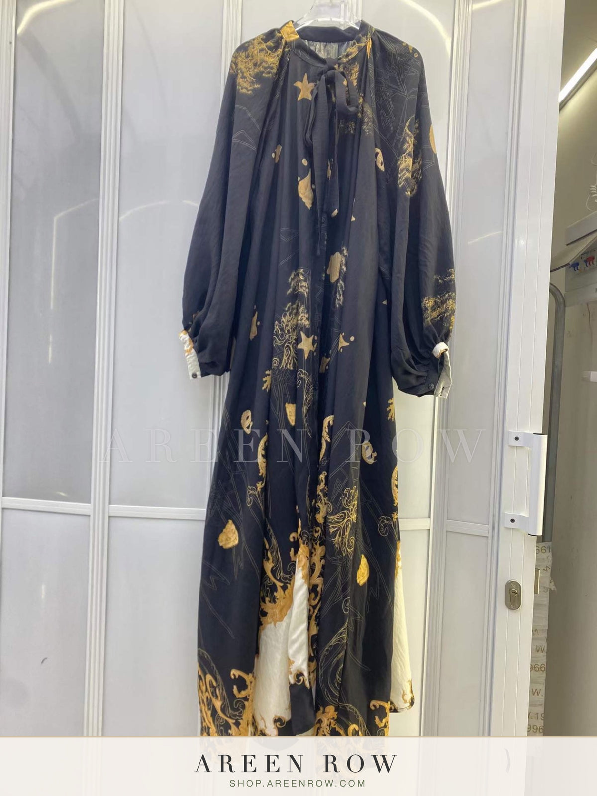 Ghalia Sheer Tie-Neck Maxi Dress