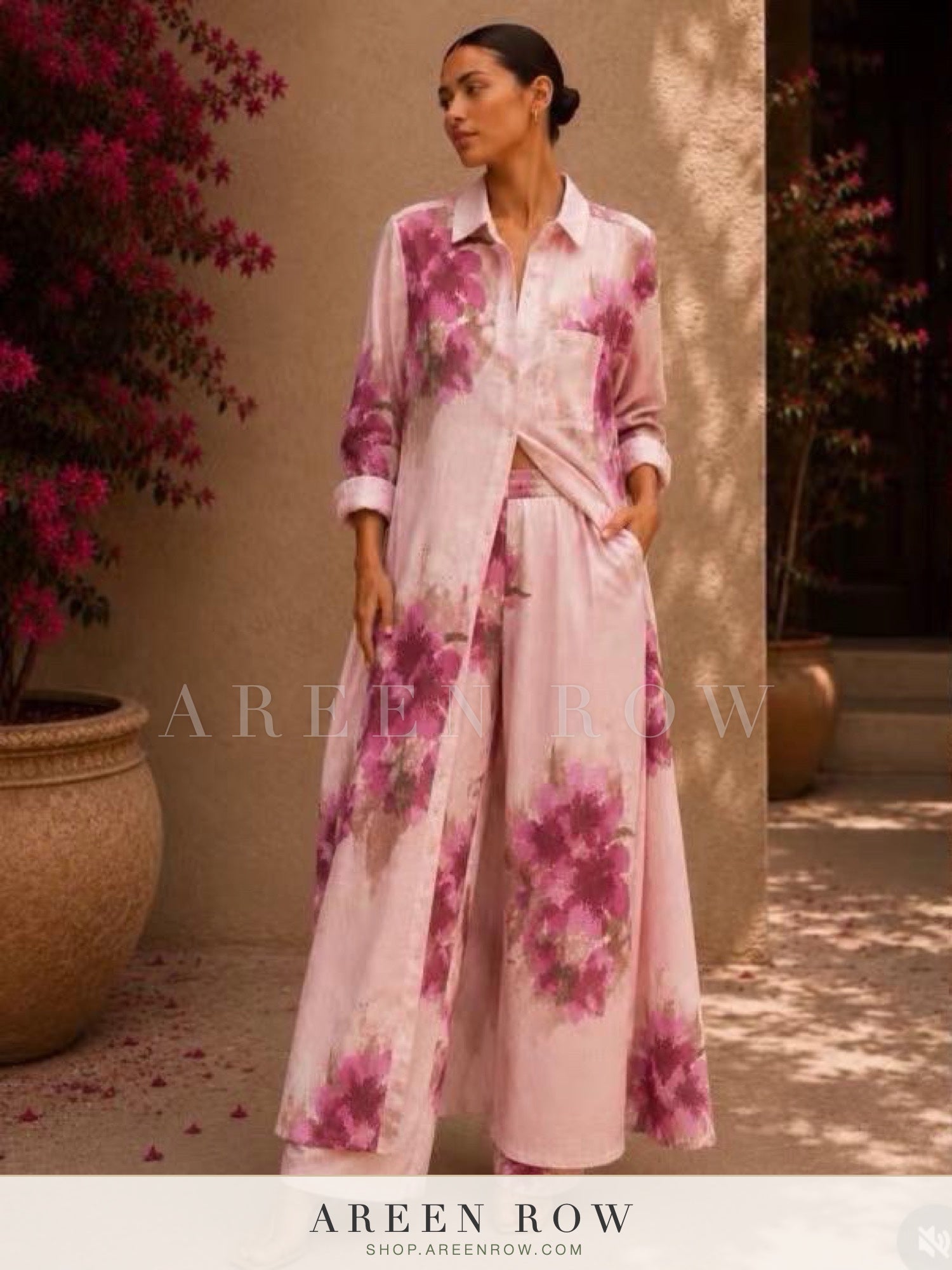 Rania Floral Satin Shirt Dress