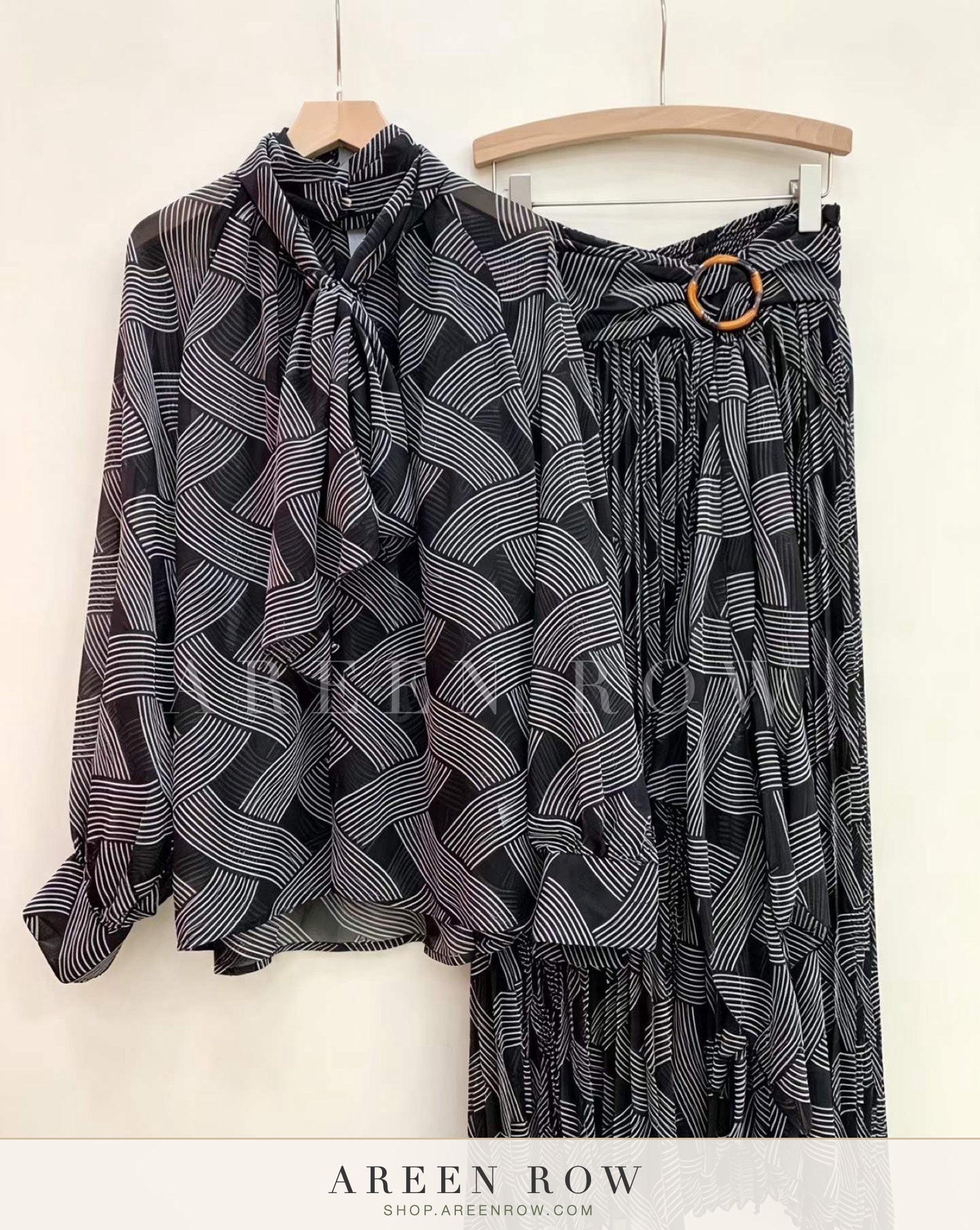 Maya Bow Blouse & Pleated Skirt Set