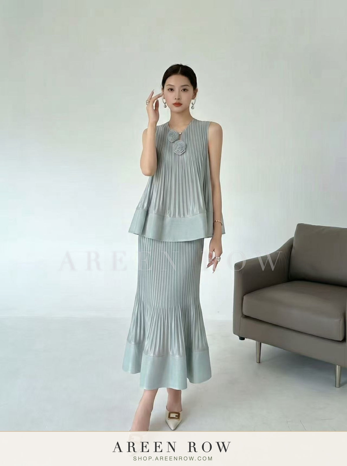 Pleated Top & Skirt Set