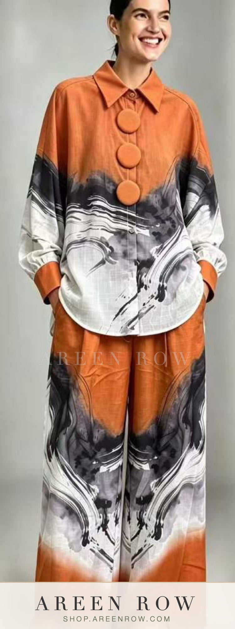 Zahra Printed Satin Shirt & Pants Set