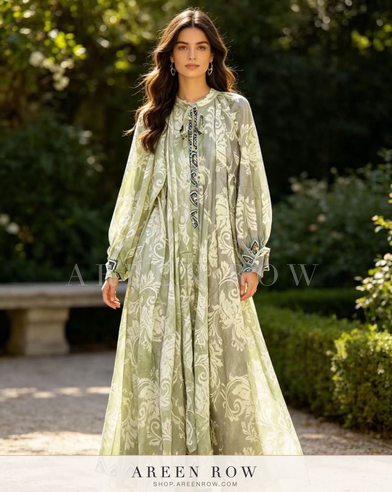 Amani Puff-Sleeve Printed Maxi Dress