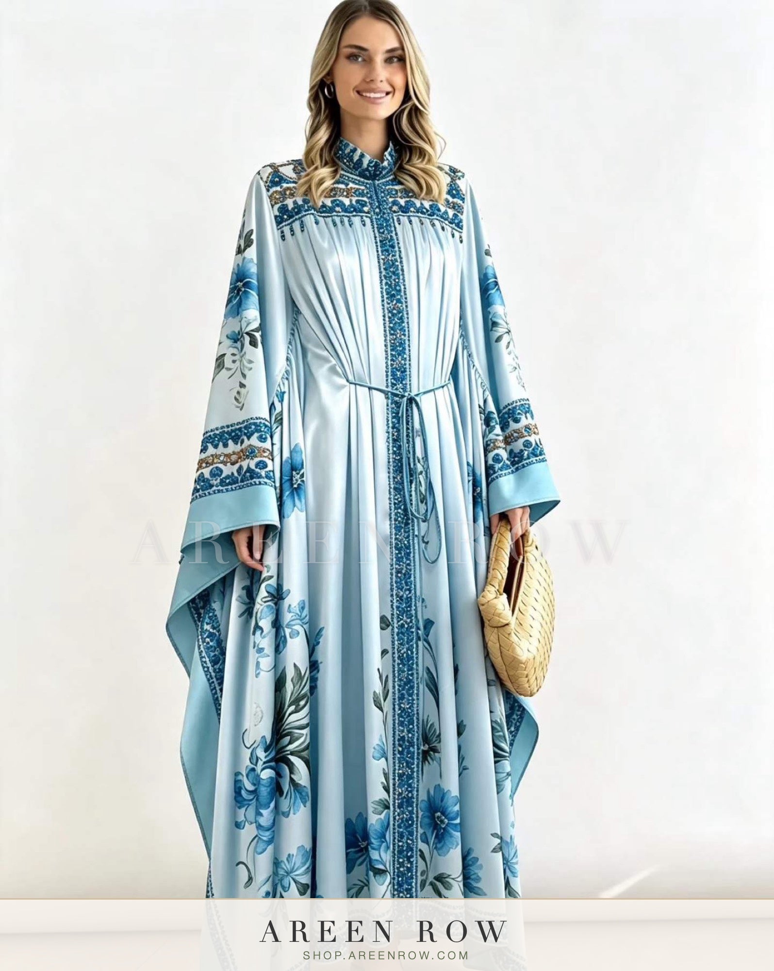 Farah Border-Print Belted Kaftan