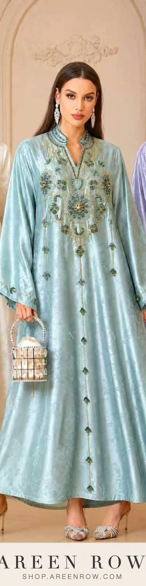 Malak Embroidered Satin Kaftan
