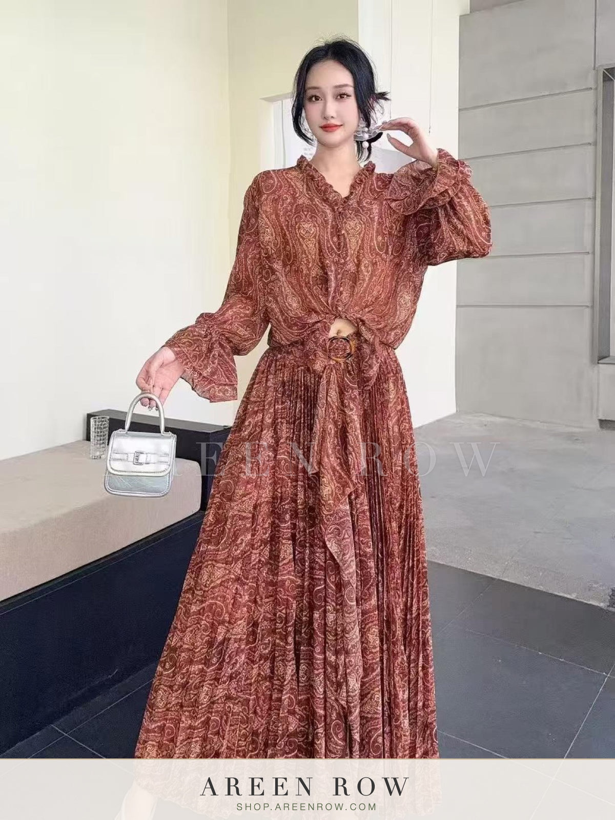 Lulu Pleated Shimmer Maxi Dress