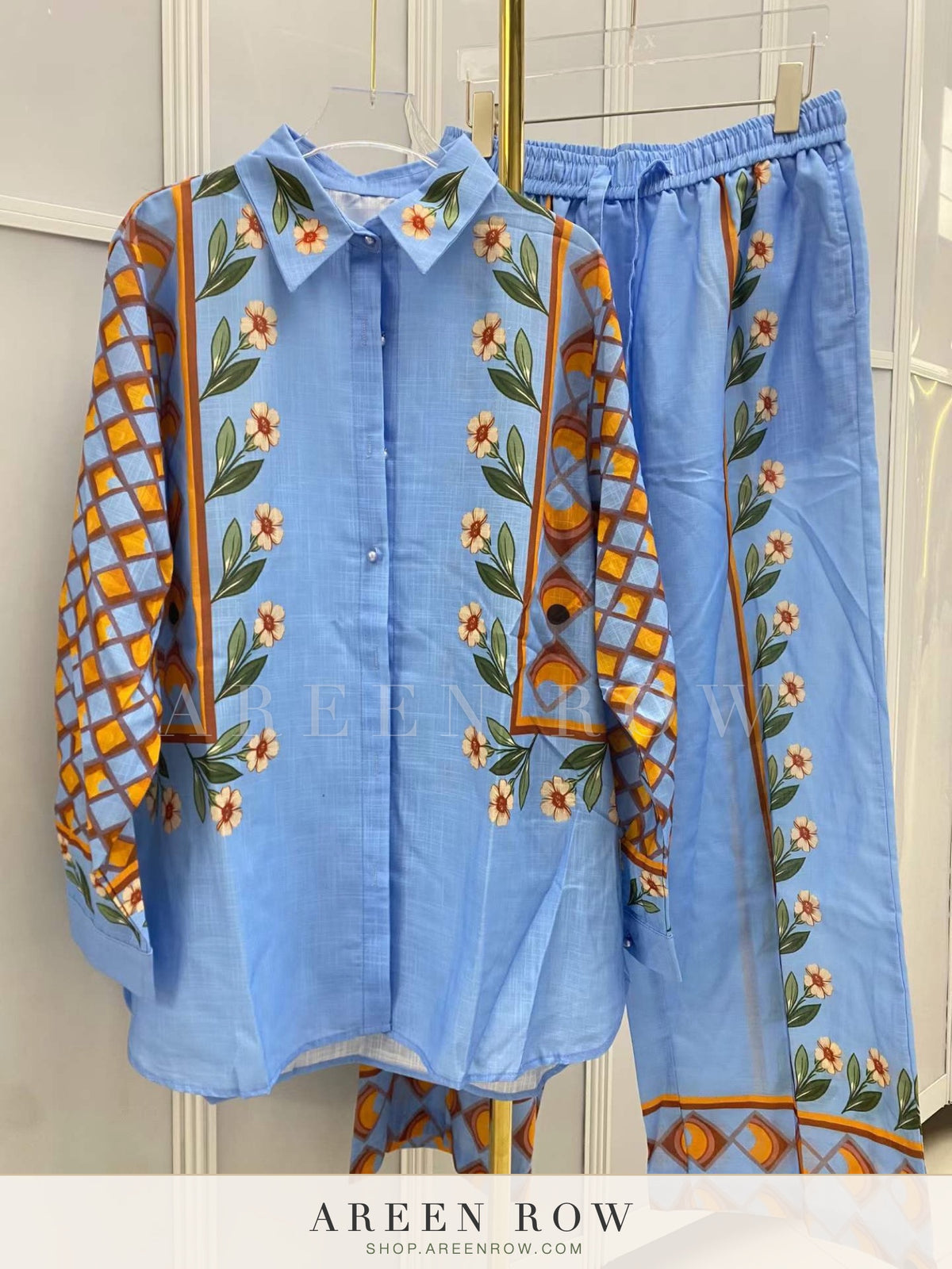 Riviera Border-Print Shirt & Pants Set