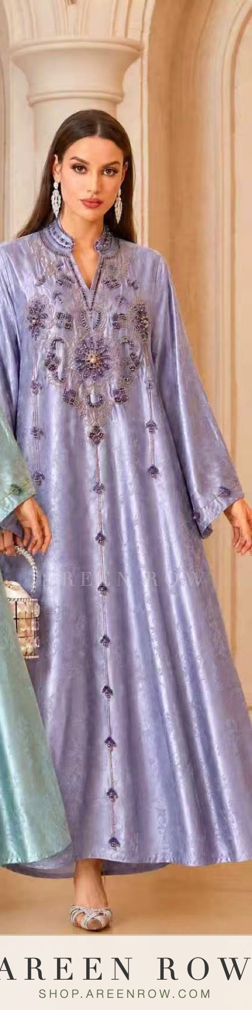 Malak Embroidered Satin Kaftan