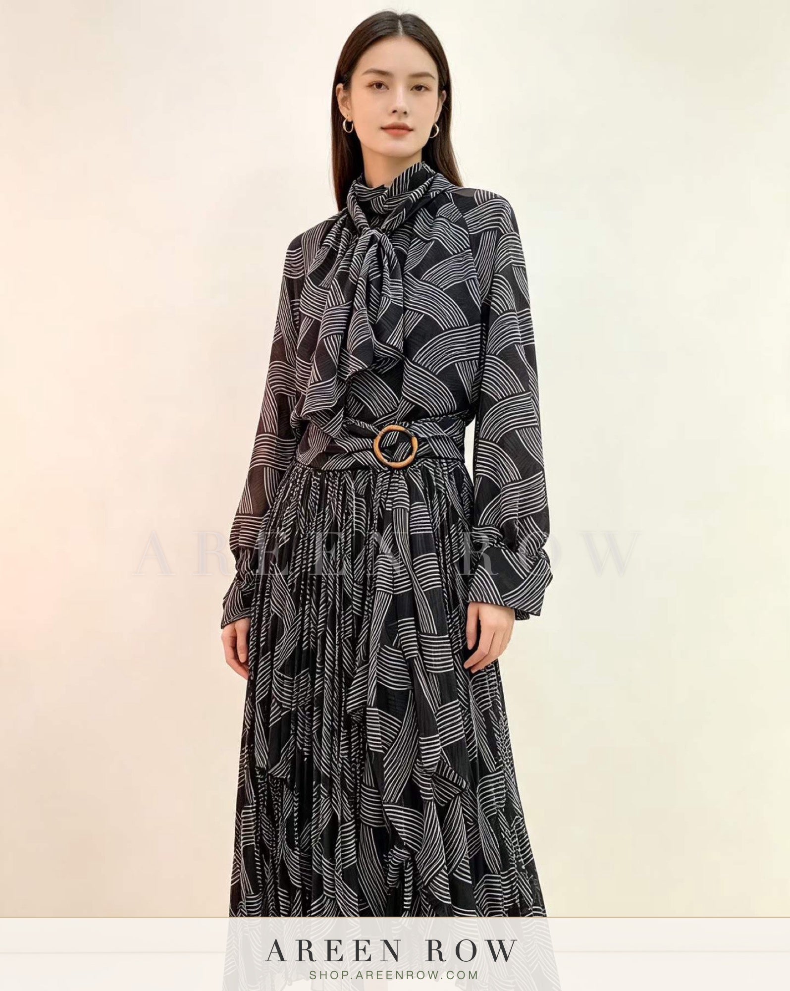 Maya Bow Blouse & Pleated Skirt Set