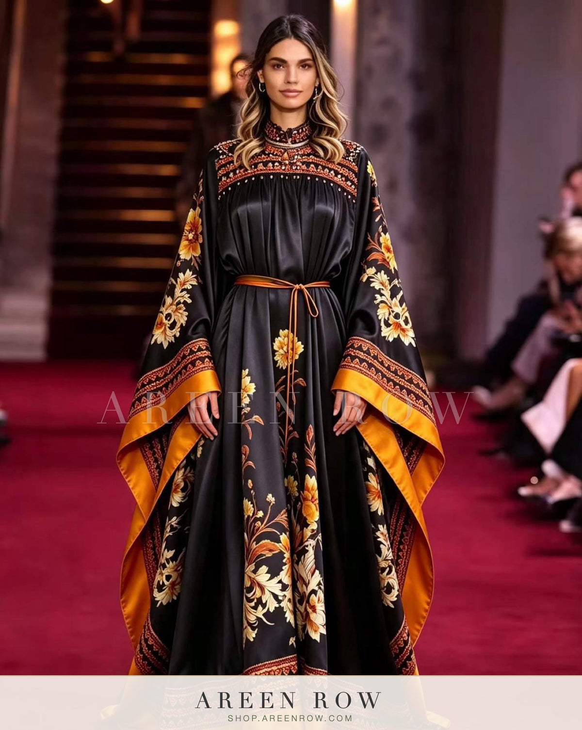 Farah Border-Print Belted Kaftan
