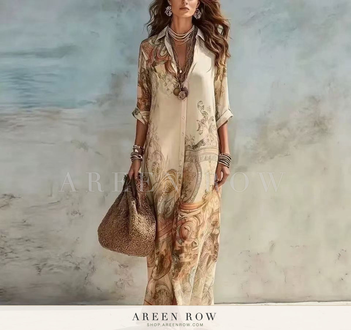 Serene Watercolor Maxi Shirt Dress
