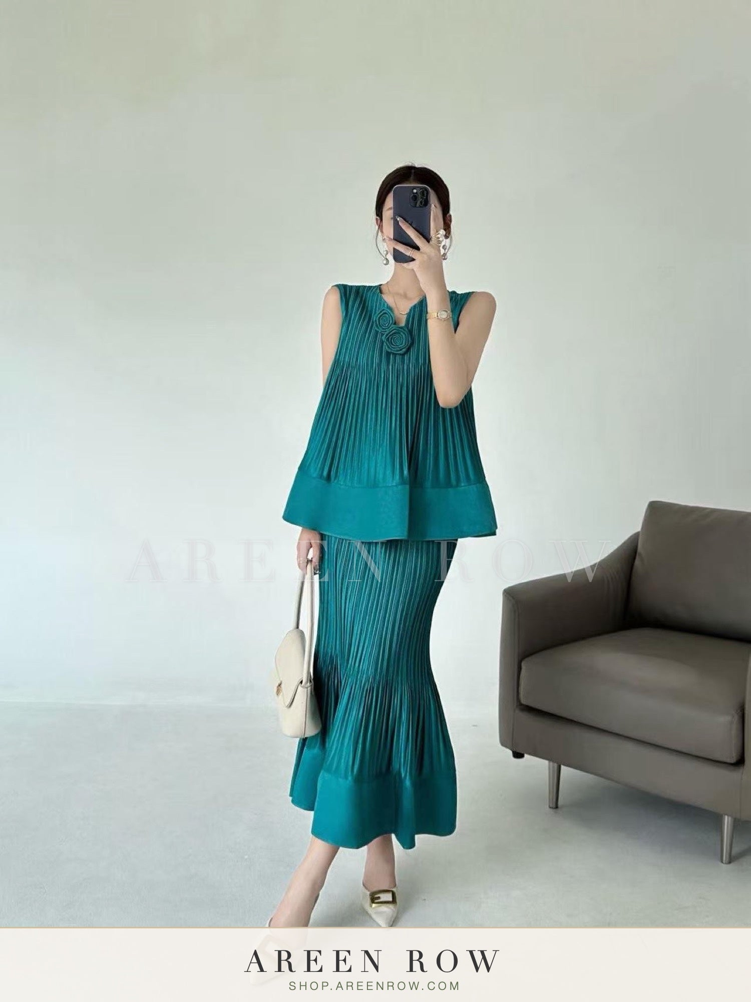 Pleated Top & Skirt Set