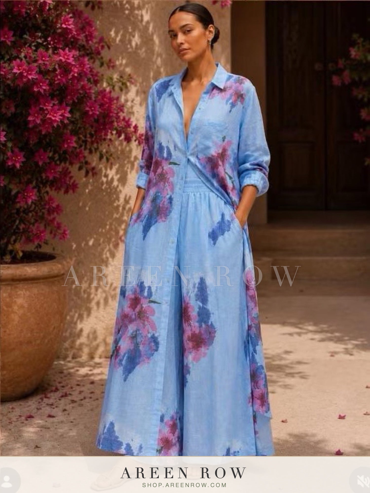 Rania Floral Satin Shirt Dress