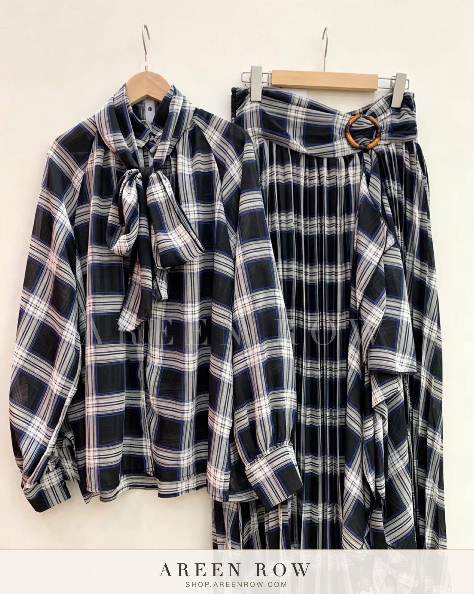 Maya Bow Blouse & Pleated Skirt Set