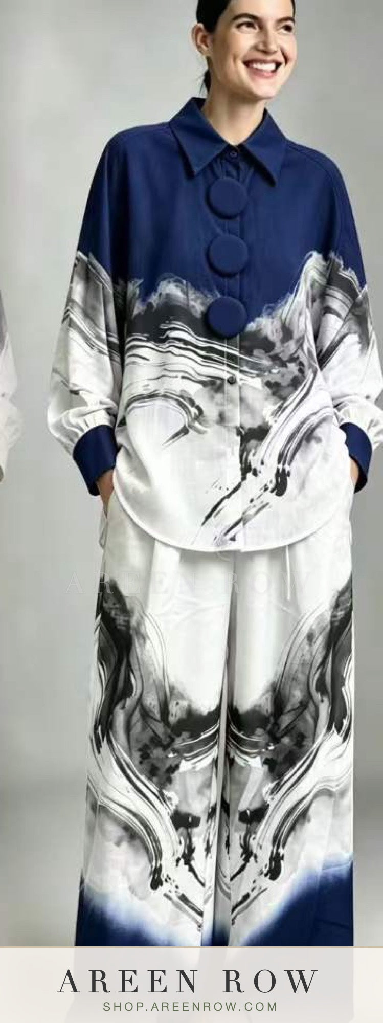 Zahra Printed Satin Shirt & Pants Set
