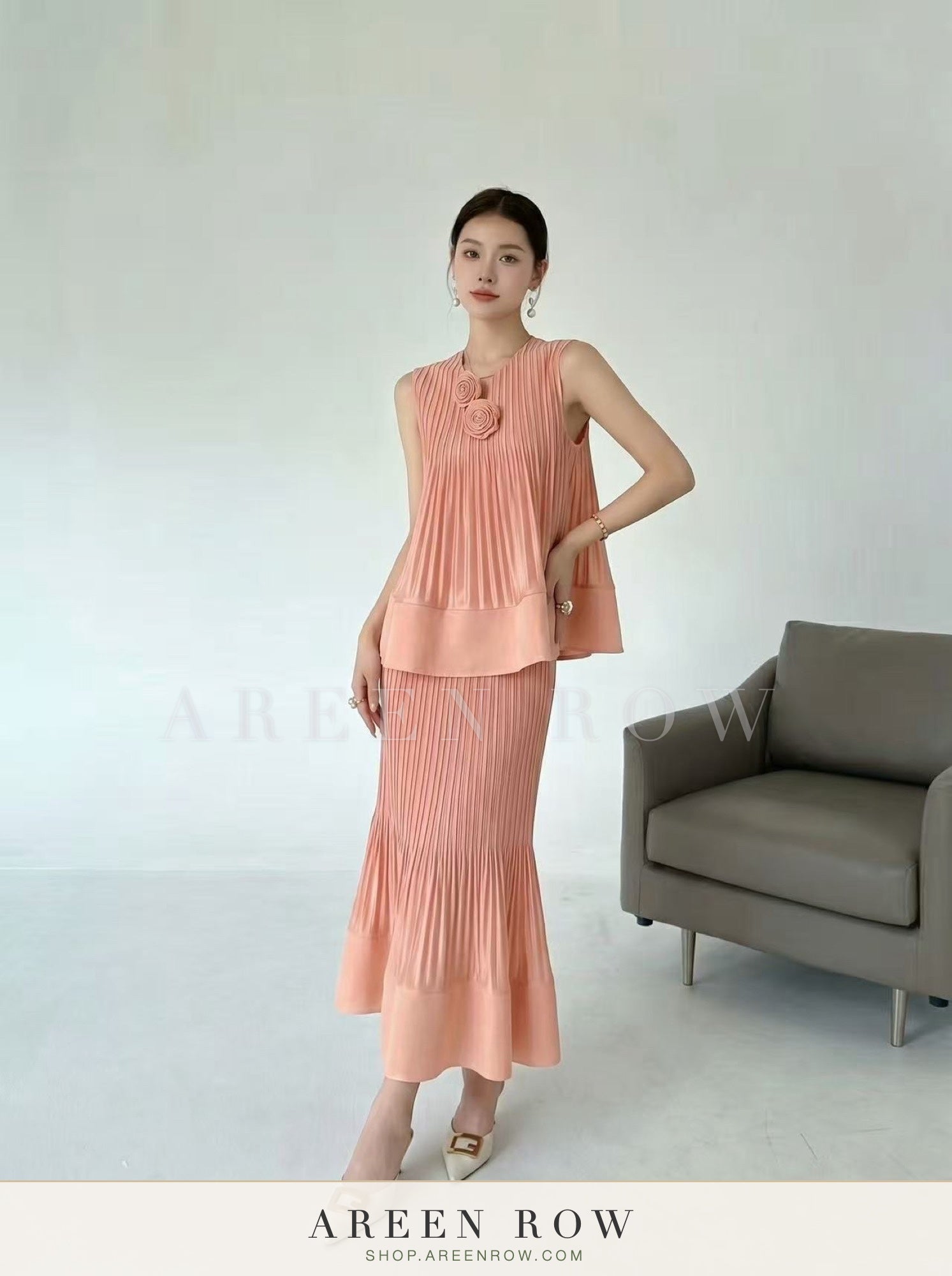Pleated Top & Skirt Set
