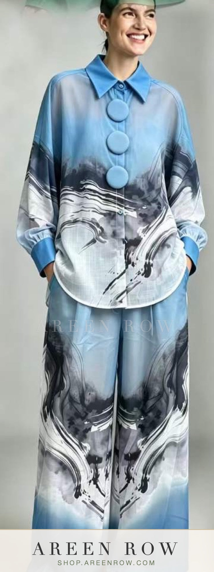 Zahra Printed Satin Shirt & Pants Set