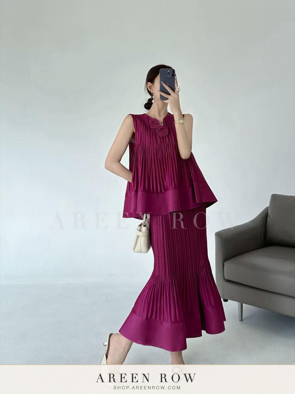 Pleated Top & Skirt Set