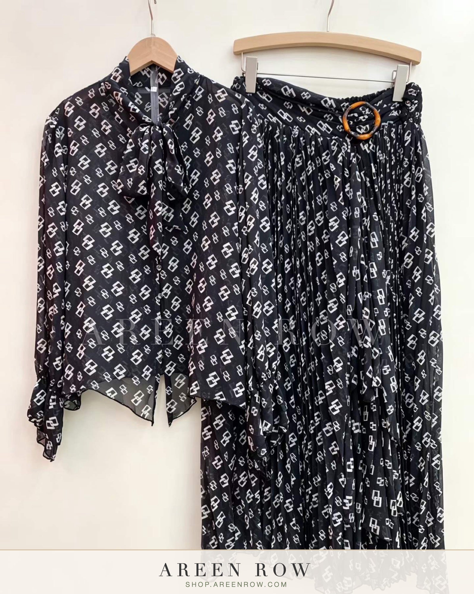 Maya Bow Blouse & Pleated Skirt Set