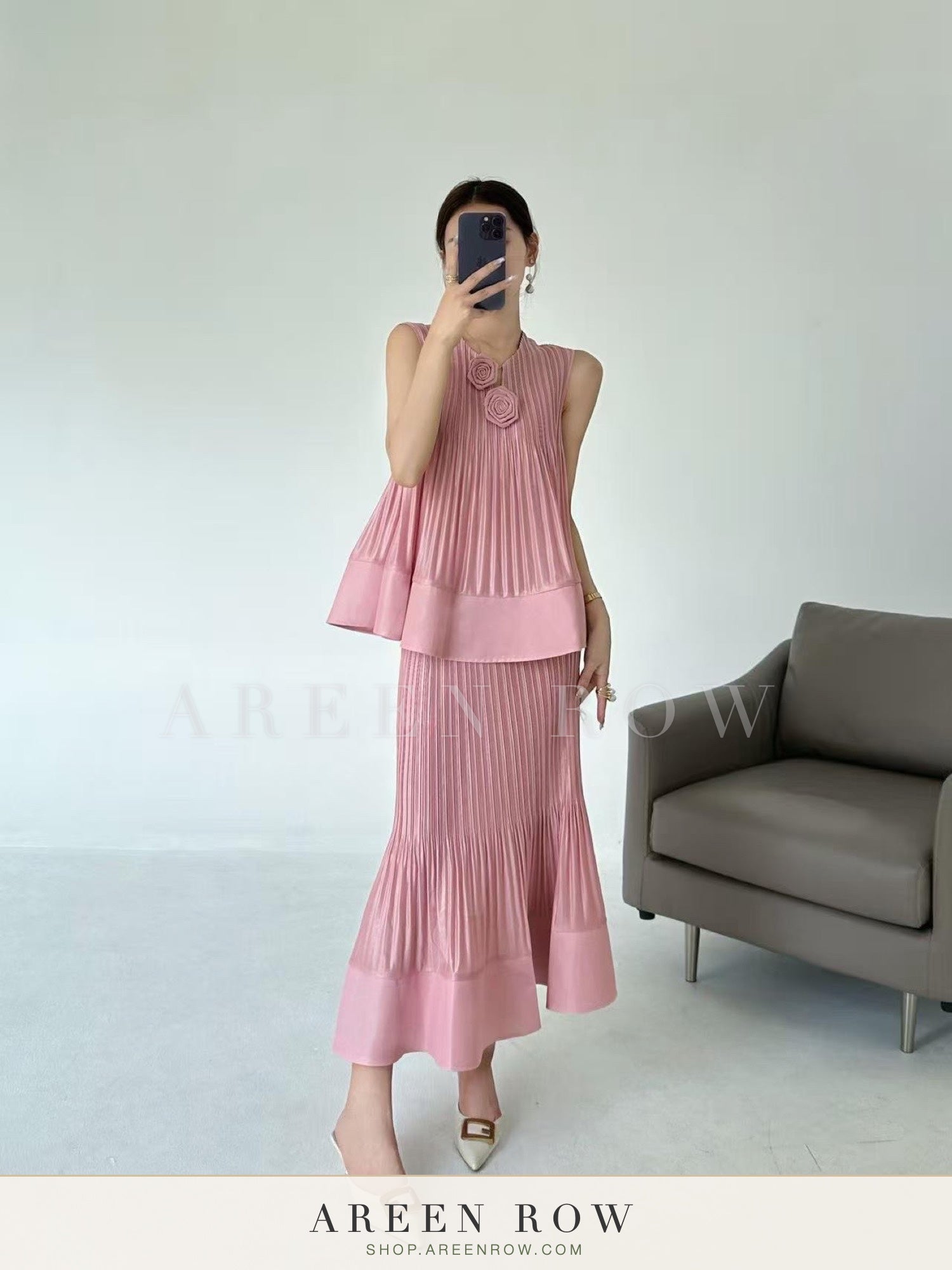 Pleated Top & Skirt Set