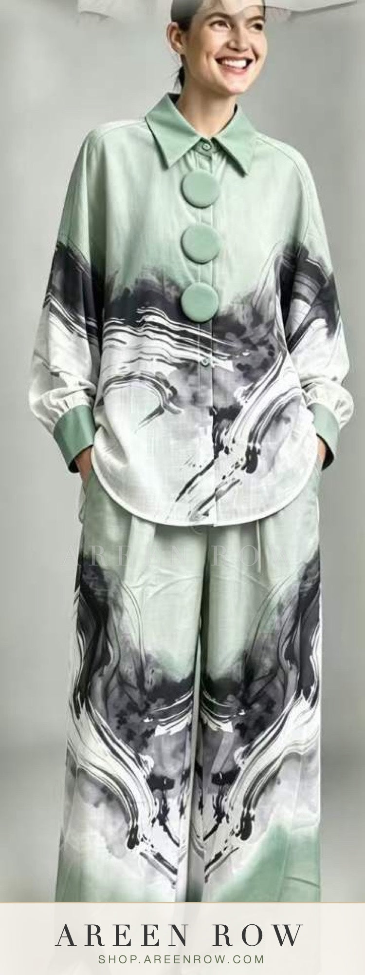 Zahra Printed Satin Shirt & Pants Set