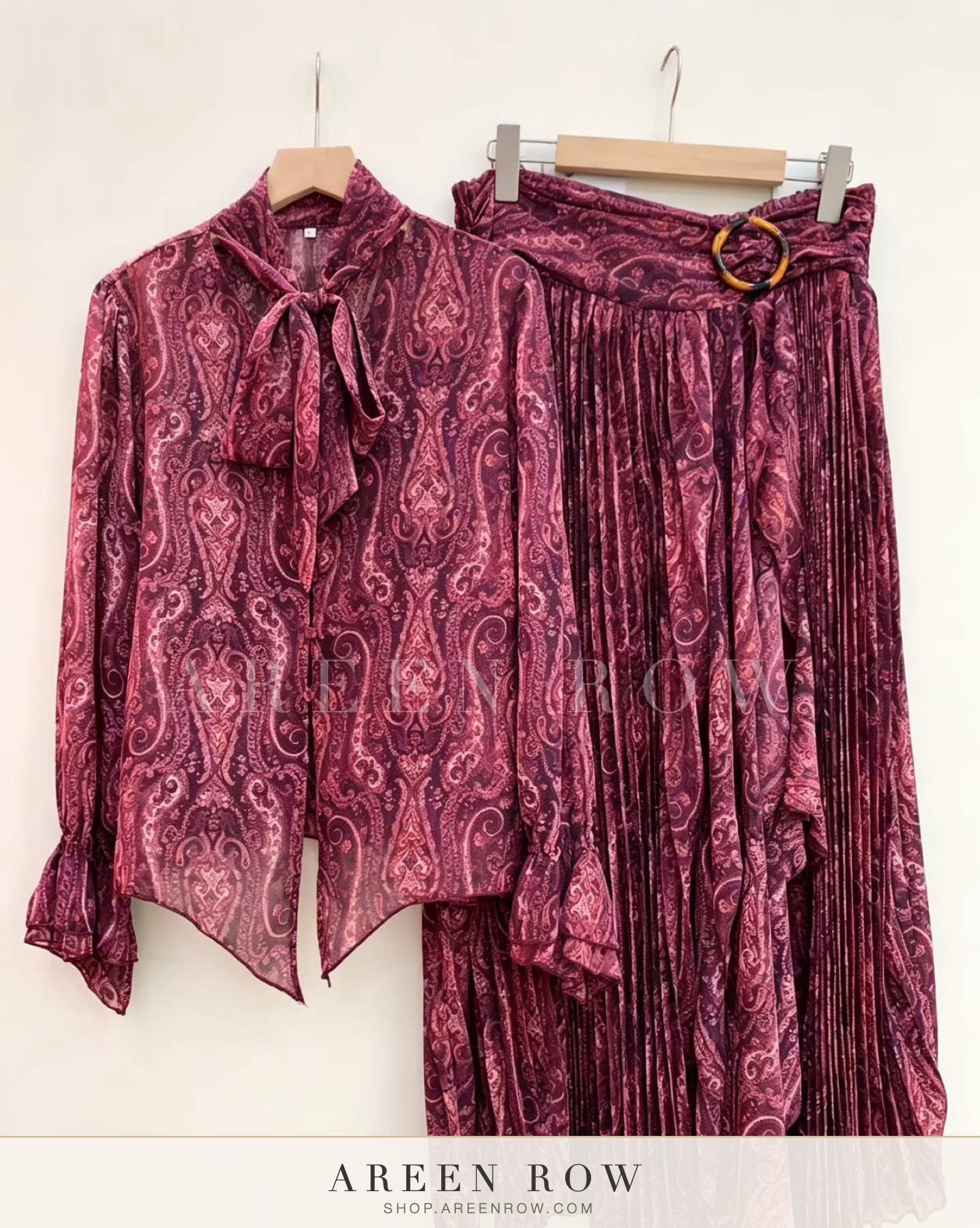 Maya Bow Blouse & Pleated Skirt Set