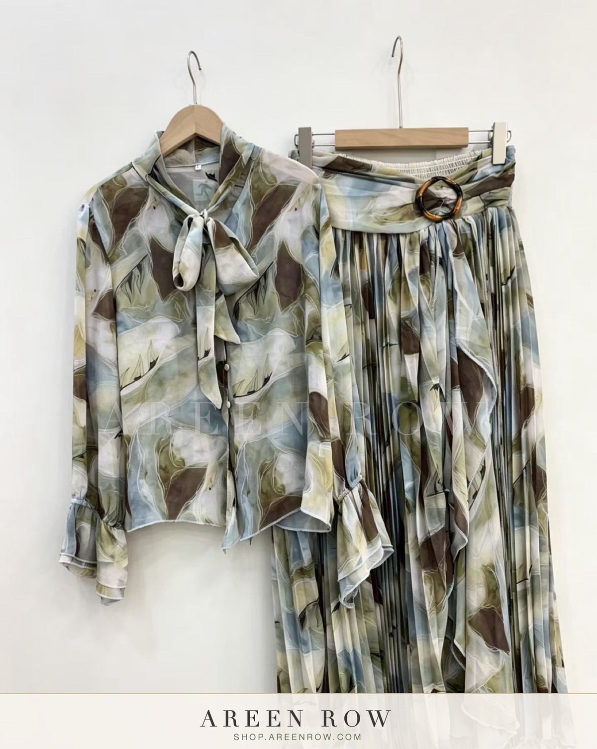 Maya Bow Blouse & Pleated Skirt Set
