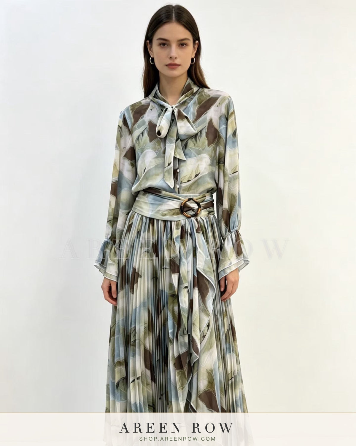 Maya Bow Blouse & Pleated Skirt Set