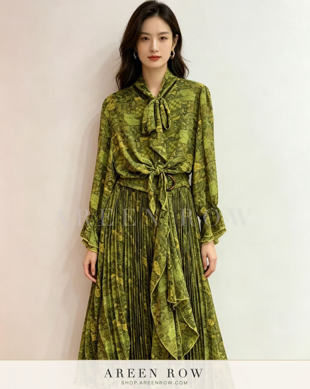 Maya Bow Blouse & Pleated Skirt Set