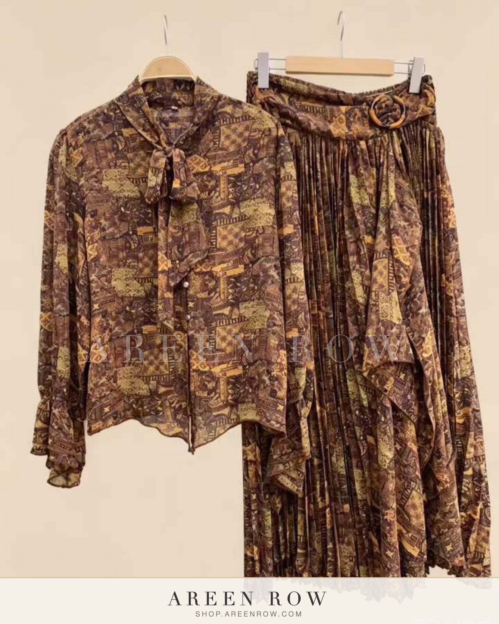 Maya Bow Blouse & Pleated Skirt Set