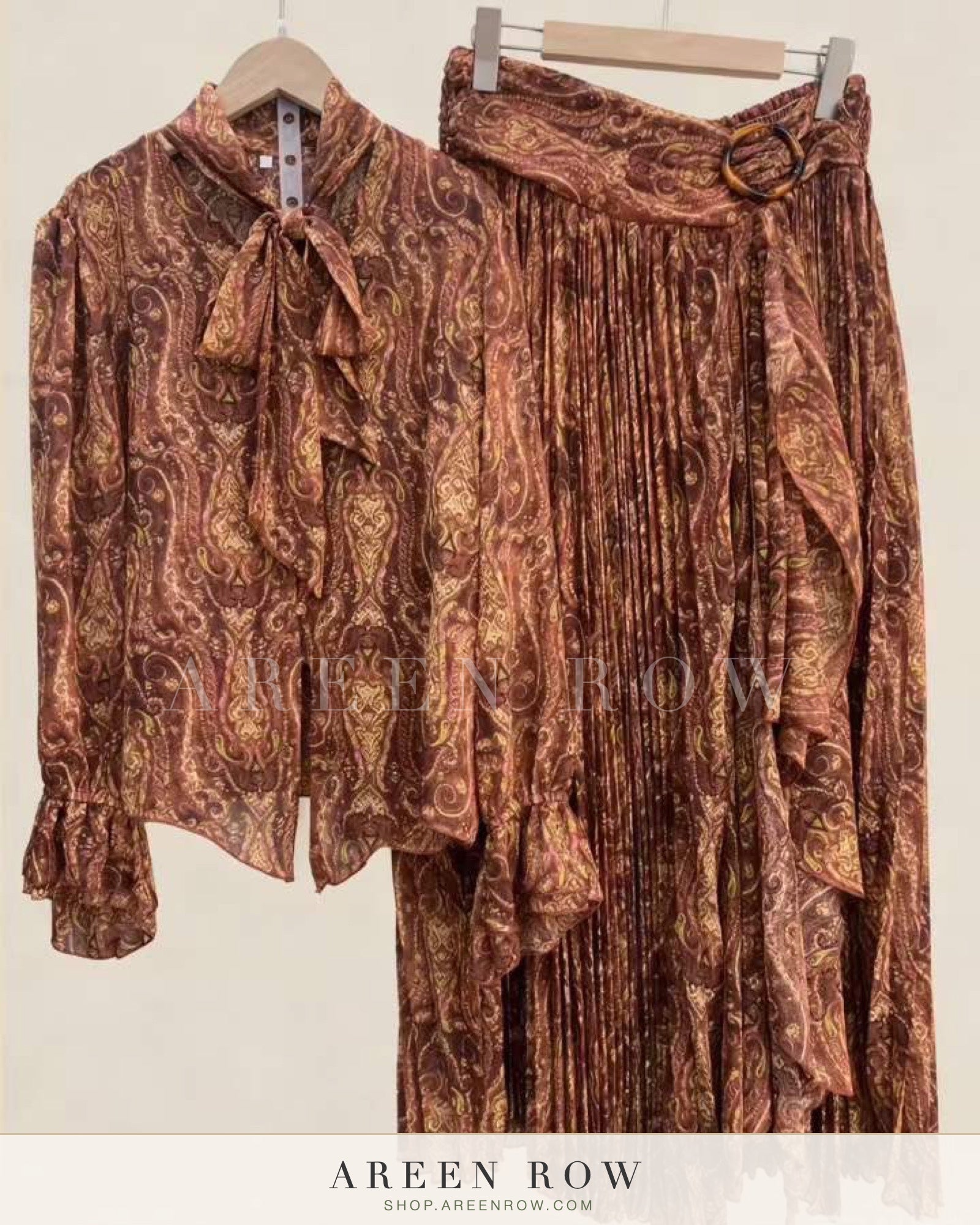 Maya Bow Blouse & Pleated Skirt Set