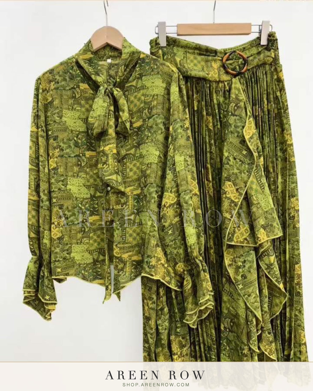 Maya Bow Blouse & Pleated Skirt Set