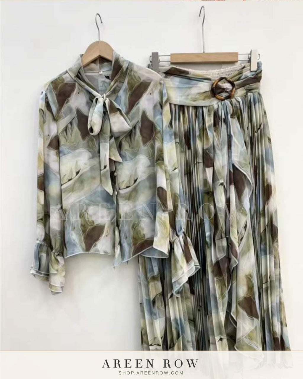 Maya Bow Blouse & Pleated Skirt Set