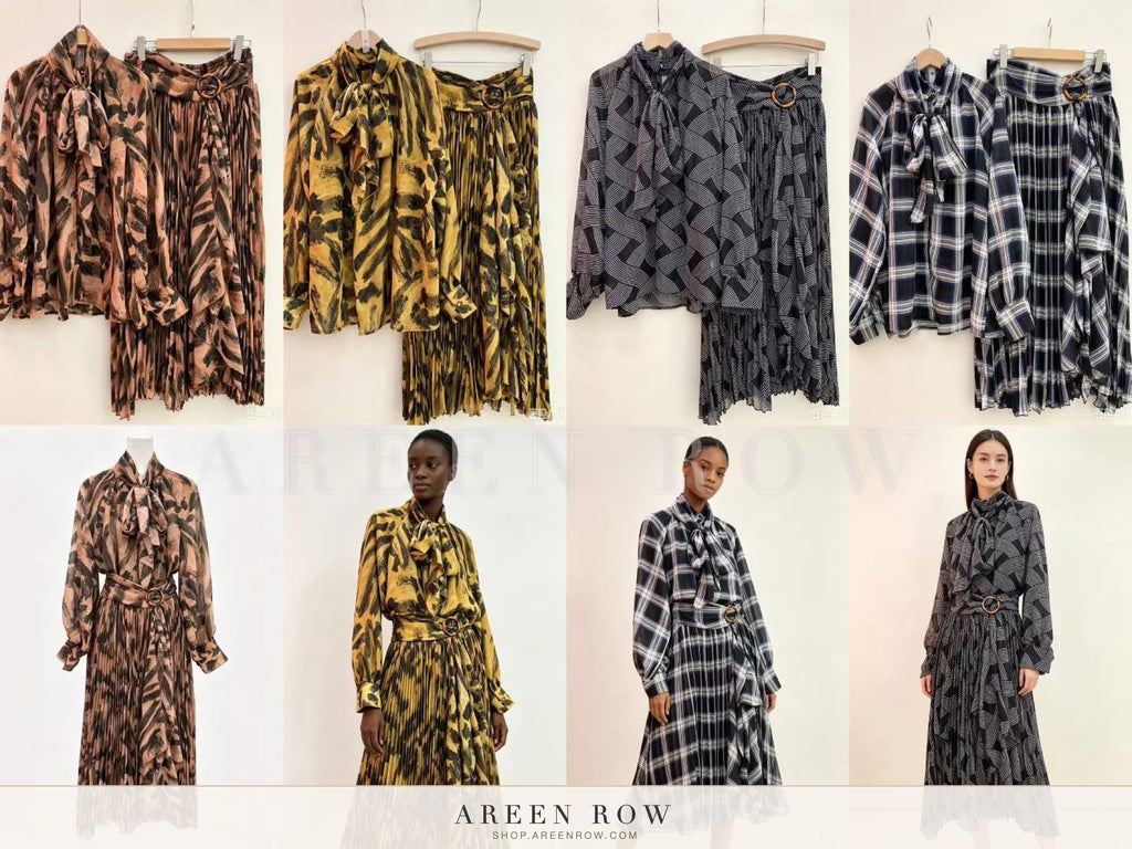 Maya Bow Blouse & Pleated Skirt Set