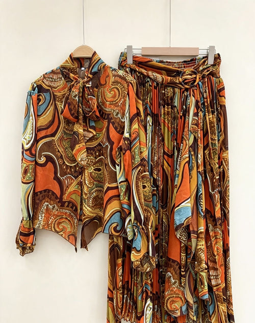 Bow Blouse & Pleated Skirt Set